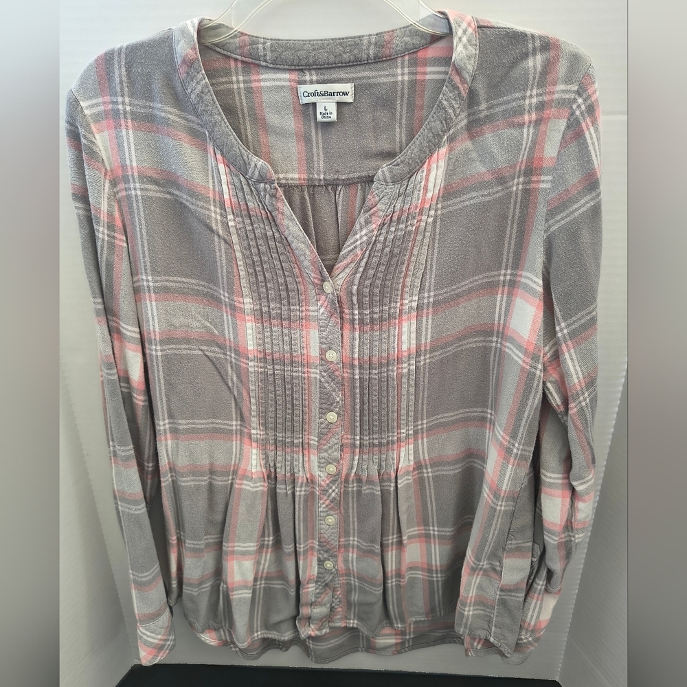 Croft & Barrow Plaid Pintuck Button-Down Blouse